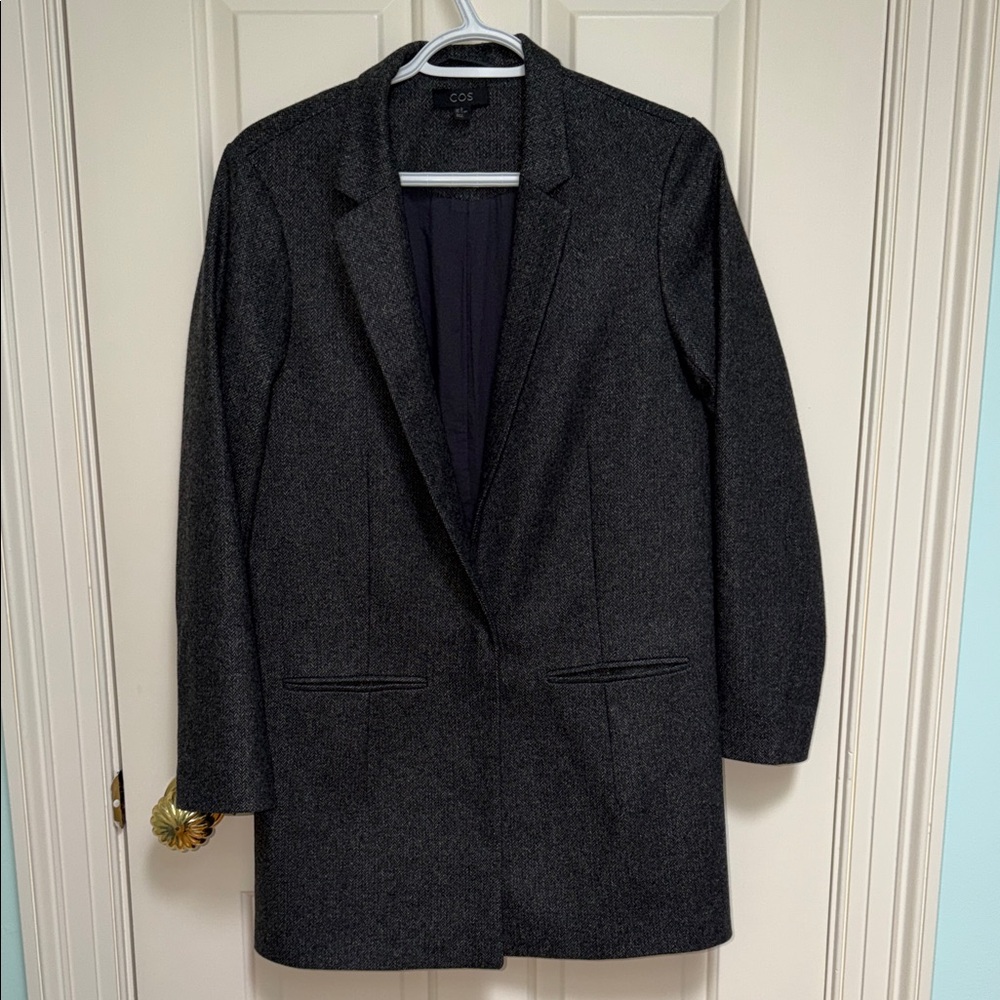 COS Charcoal Gray Single-Button Wool Blend Blazer